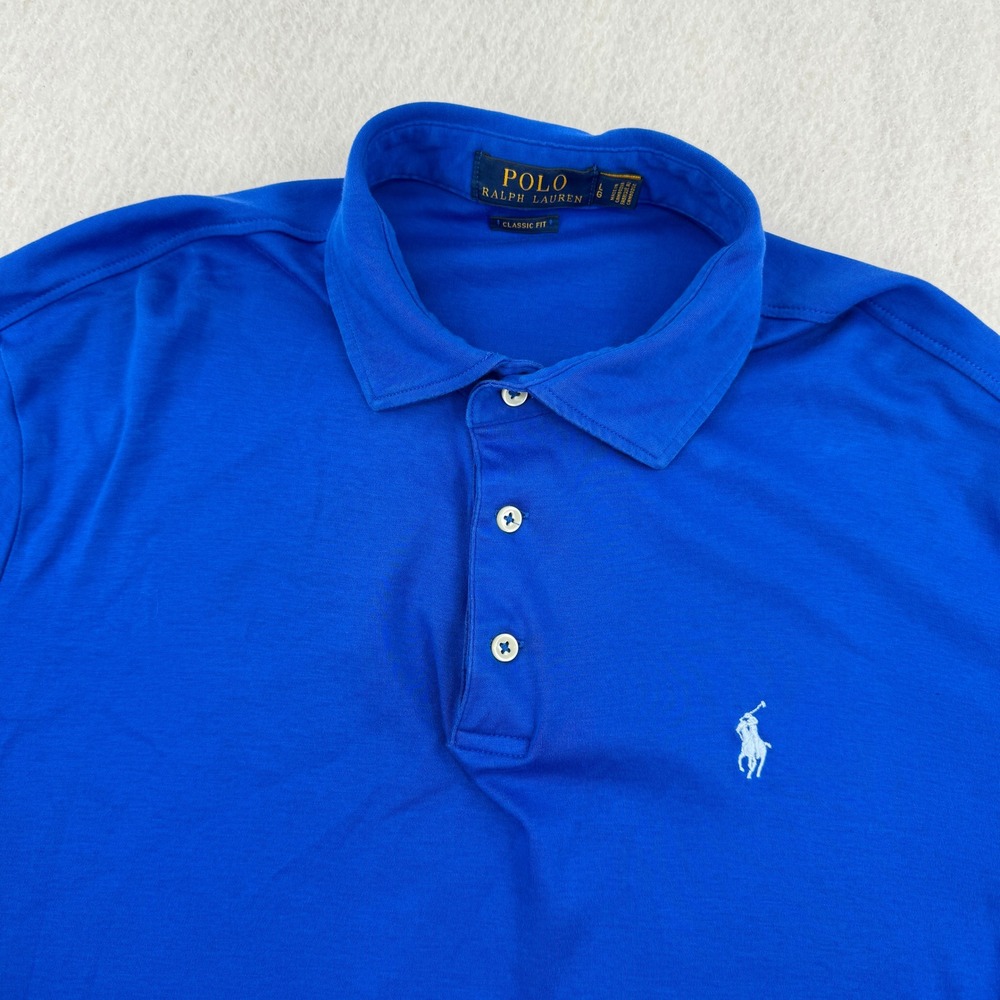 Polo Ralph Lauren Mens Large Classic Fit Blue Short Sleeve Polo Shirt Preppy